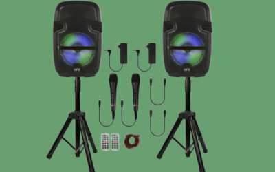 Save $43.55 on QFX Twin Wireless Bluetooth Speakers- 2 Stands and 2 Microphones @ Walmart